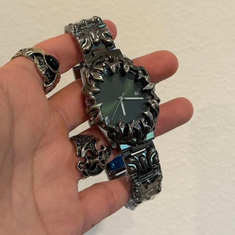 y2k chrome darkgreen face gorpcore watch